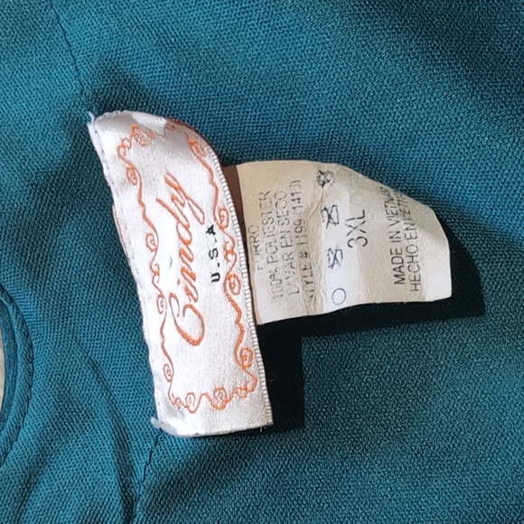 Y2K Vintage Cindy USA Iridescent Aqua Taffeta Cocktail Dress with Shrug Size 3XL - Picture 10 of 16